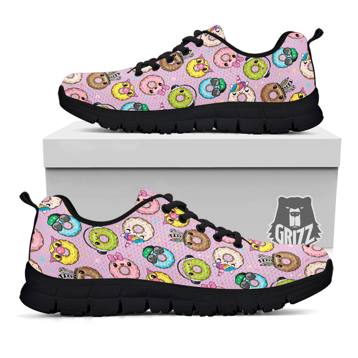 Donut Cute Print Pattern Black Sneaker-grizzshop
