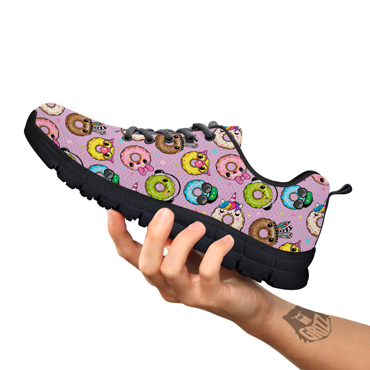 Donut Cute Print Pattern Black Sneaker-grizzshop