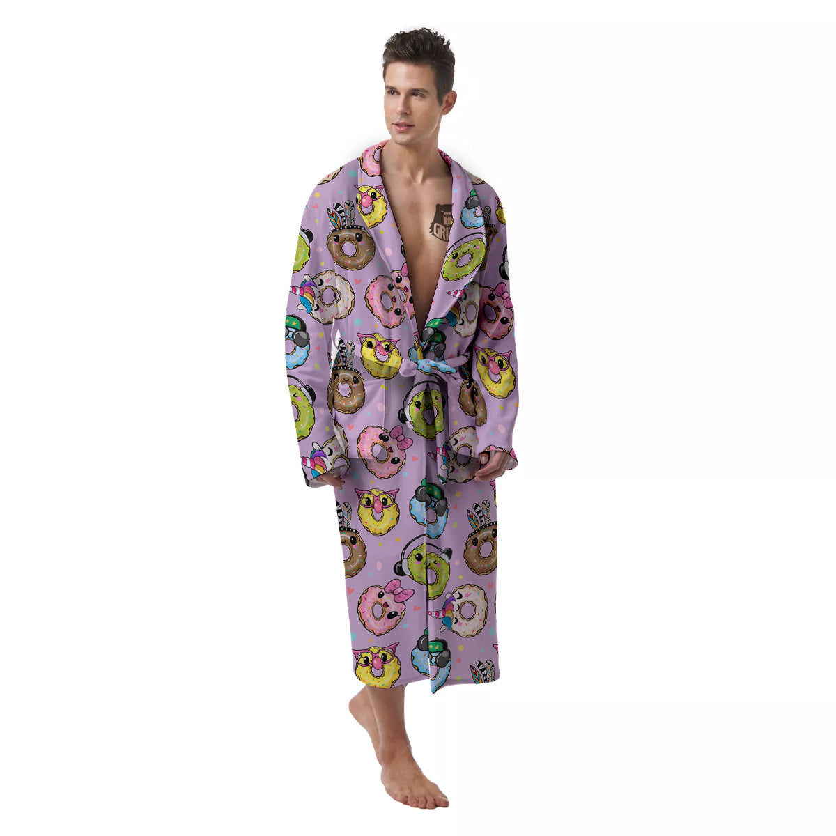 Donut Cute Print Pattern Men's Robe-grizzshop