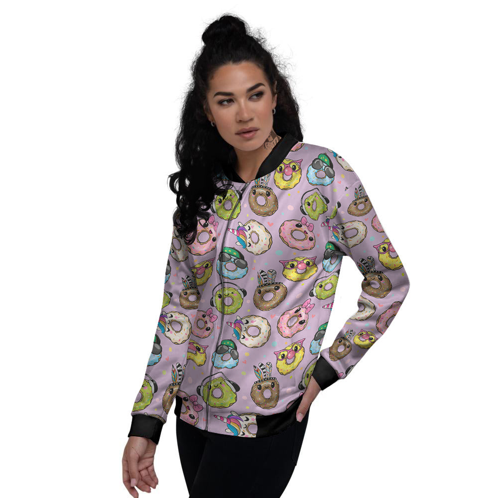 Donut Cute Print Pattern Women's Bomber Jacket-grizzshop