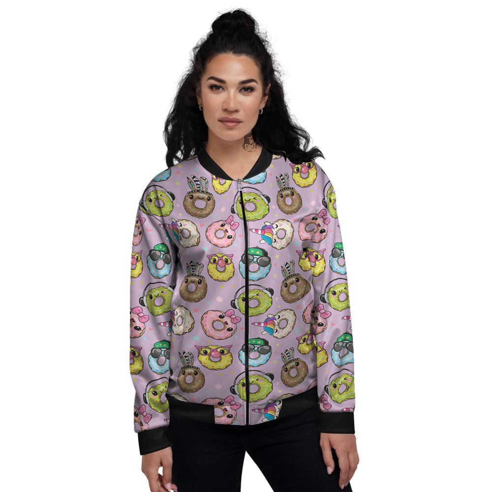 Donut Cute Print Pattern Women's Bomber Jacket-grizzshop