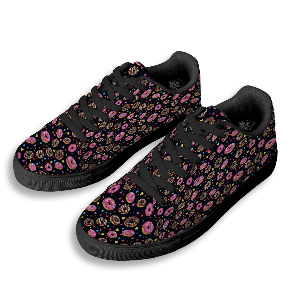 Donut Glaze Print Pattern Black Low Top Sneakers-grizzshop