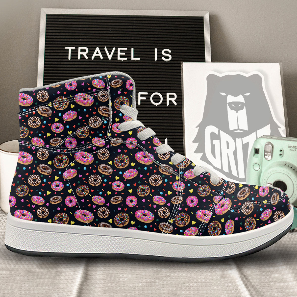 Donut Glaze Print Pattern High Top Sneakers-grizzshop