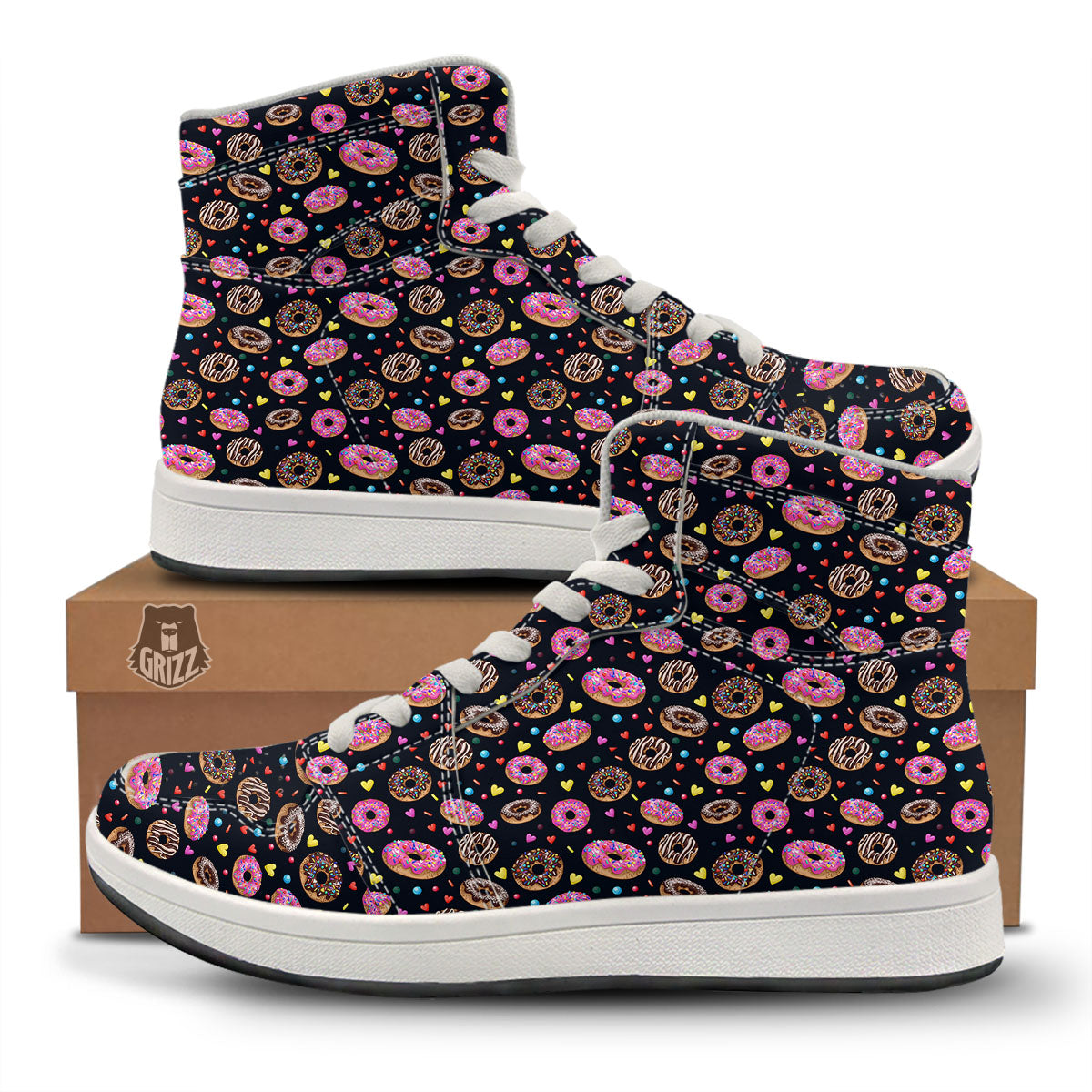 Donut Glaze Print Pattern High Top Sneakers-grizzshop