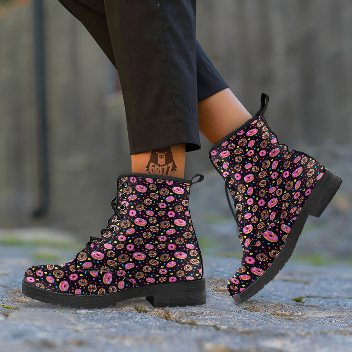 Donut Glaze Print Pattern Leather Boots-grizzshop