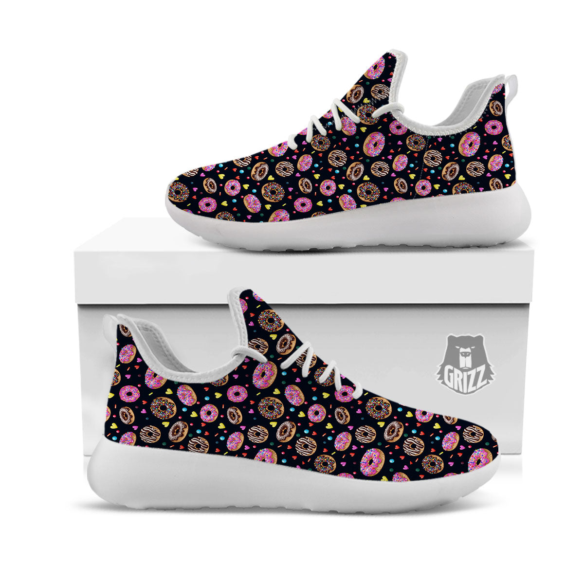 Donut Glaze Print Pattern White Athletic Shoes-grizzshop