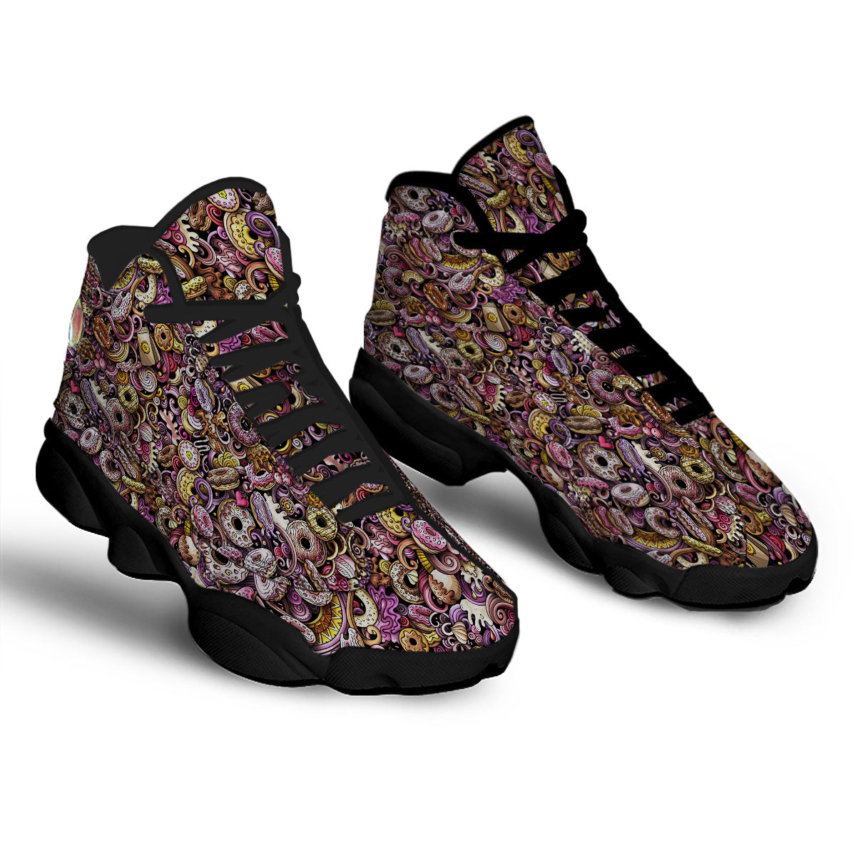 Donut Graffiti Print Pattern Black Basketball Shoes-grizzshop