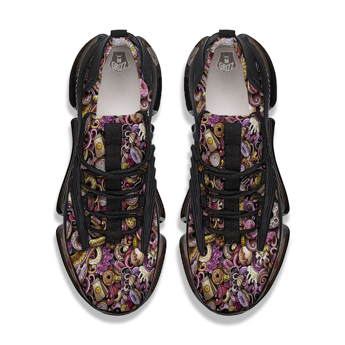 Donut Graffiti Print Pattern Black Gym Shoes-grizzshop