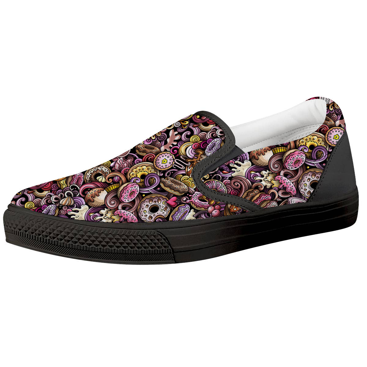 Donut Graffiti Print Pattern Black Slip On Shoes-grizzshop