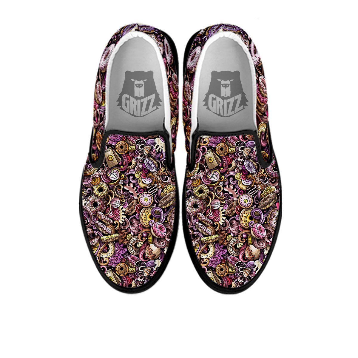 Donut Graffiti Print Pattern Black Slip On Shoes-grizzshop