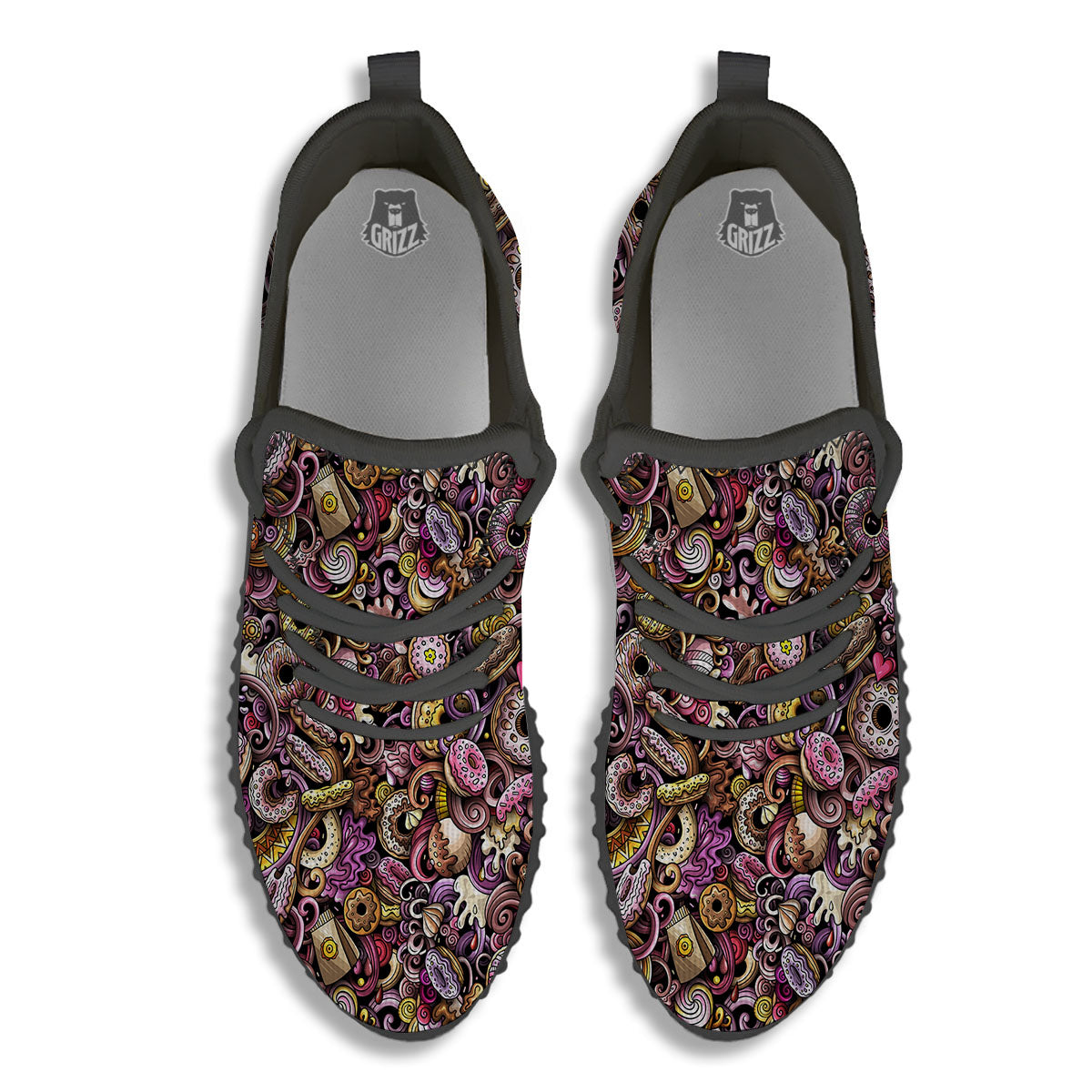 Donut Graffiti Print Pattern Black Walking Shoes-grizzshop