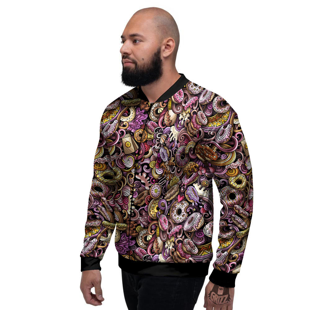 Donut Graffiti Print Pattern Men's Bomber Jacket-grizzshop