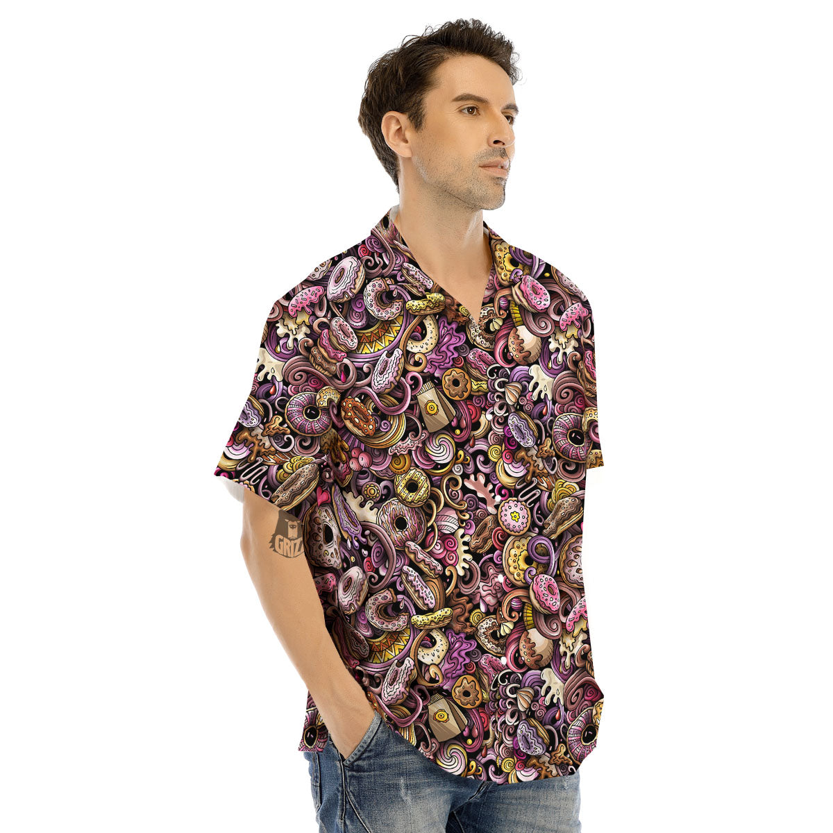 Donut Graffiti Print Pattern Men's Hawaiian Shirt-grizzshop