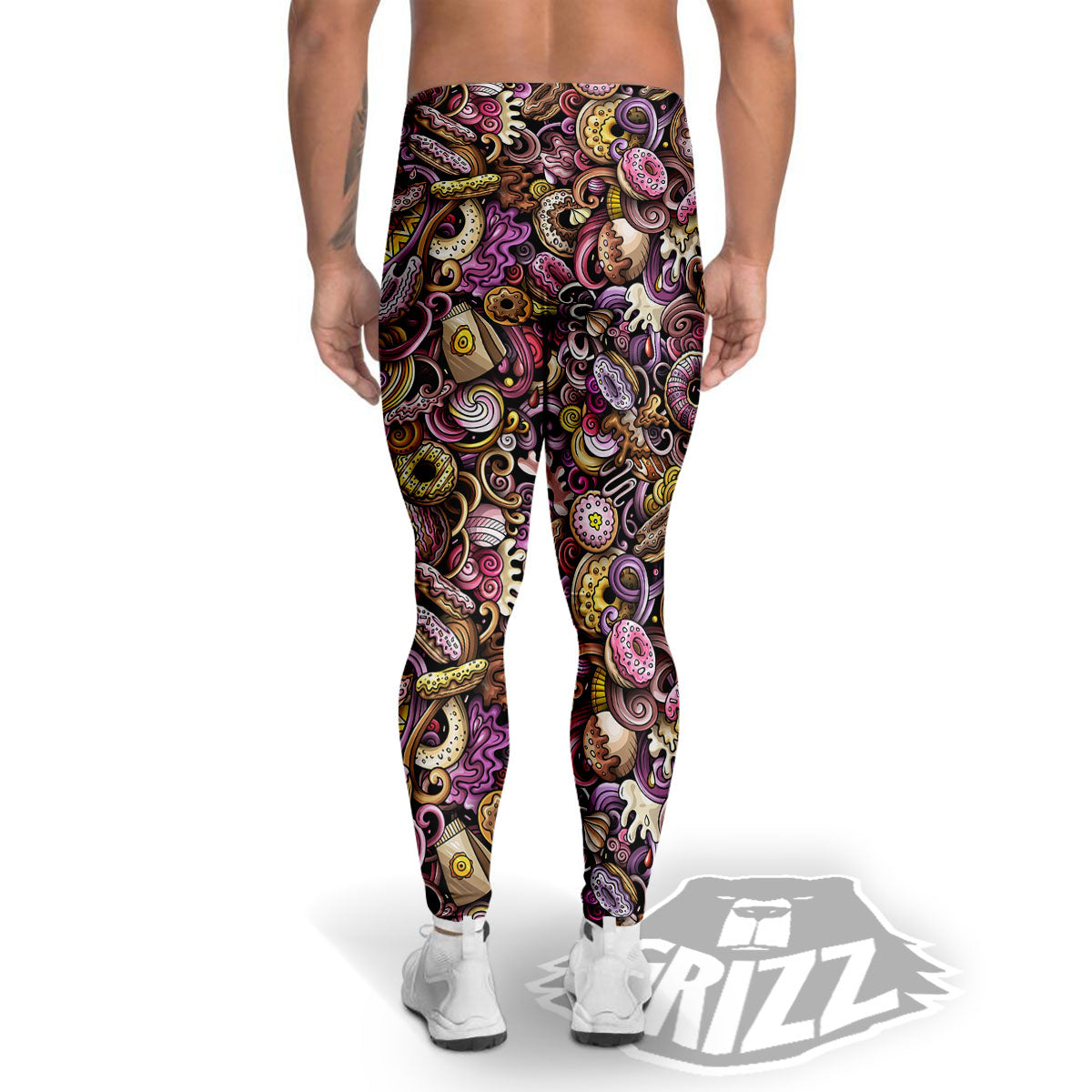 Donut Graffiti Print Pattern Men's Leggings-grizzshop