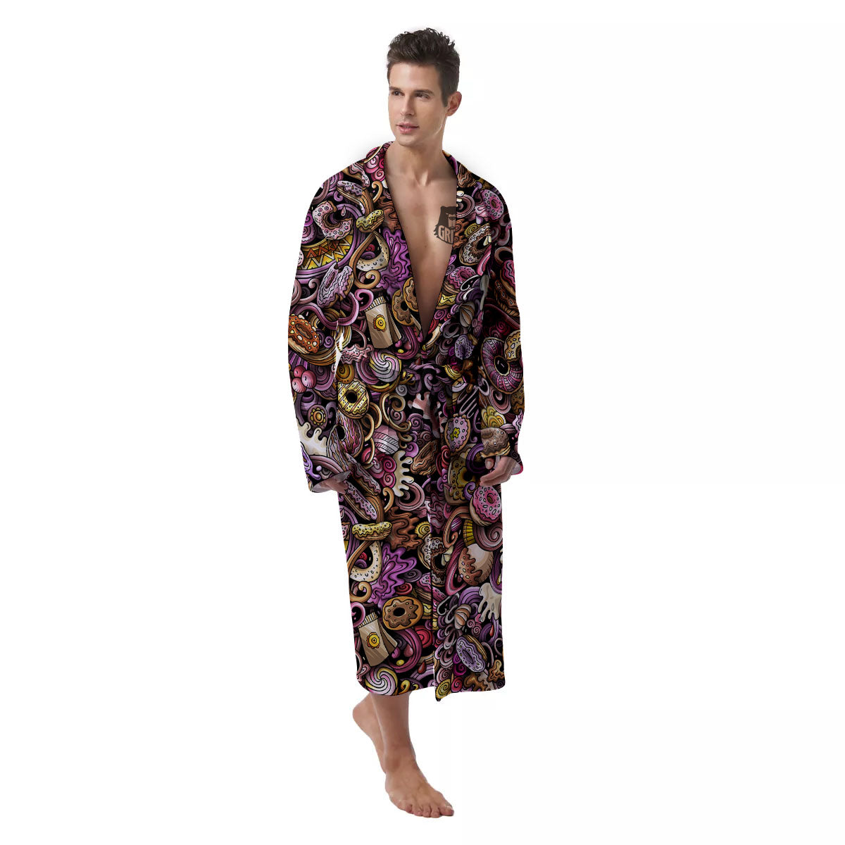 Donut Graffiti Print Pattern Men's Robe-grizzshop