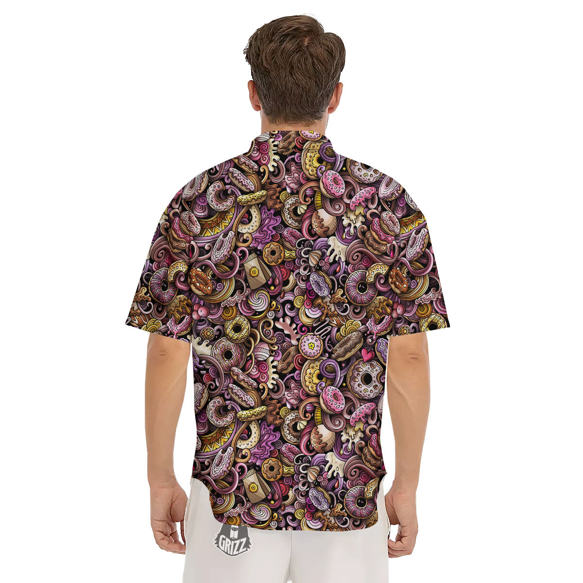 Donut Graffiti Print Pattern Men's Short Sleeve Shirts-grizzshop