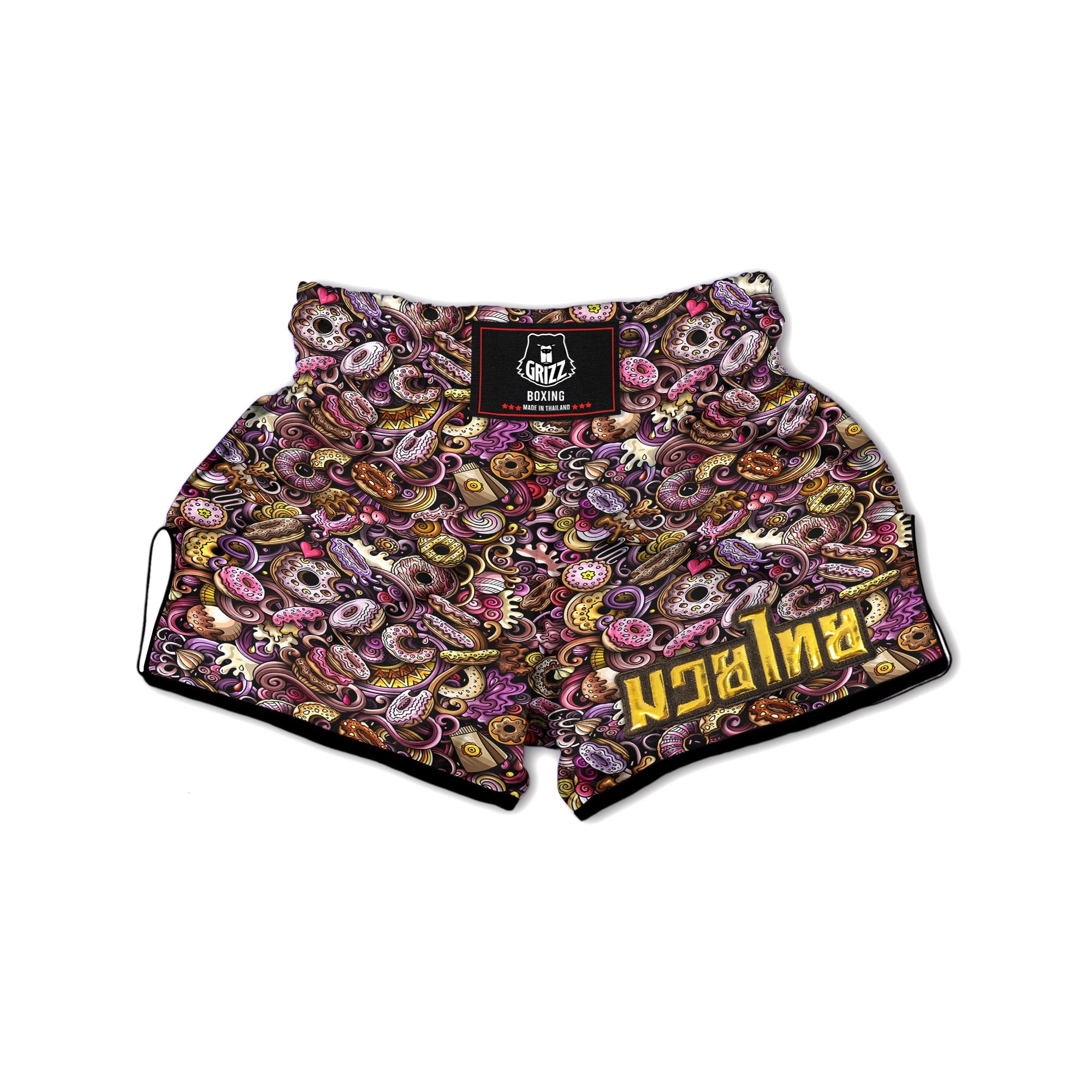 Donut Graffiti Print Pattern Muay Thai Boxing Shorts-grizzshop