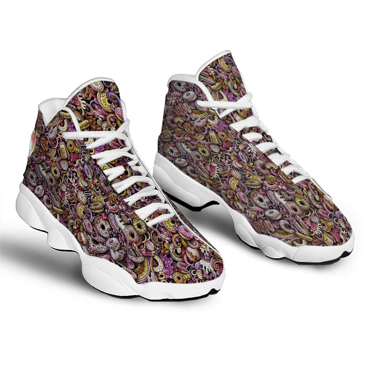 Donut Graffiti Print Pattern White Basketball Shoes-grizzshop