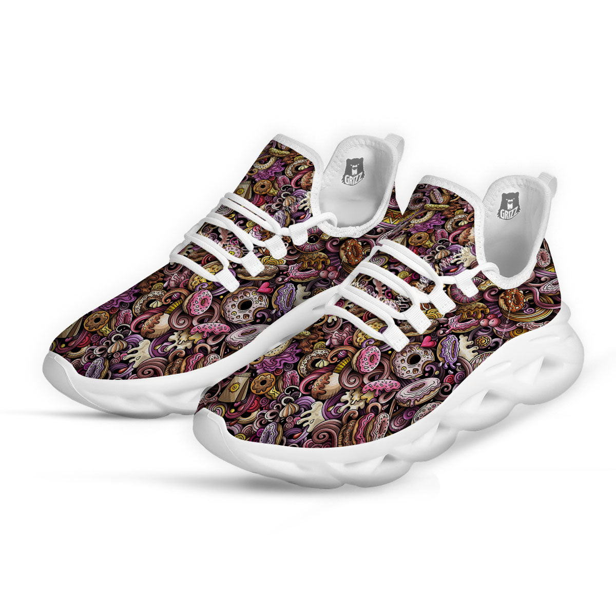Donut Graffiti Print Pattern White Running Shoes-grizzshop