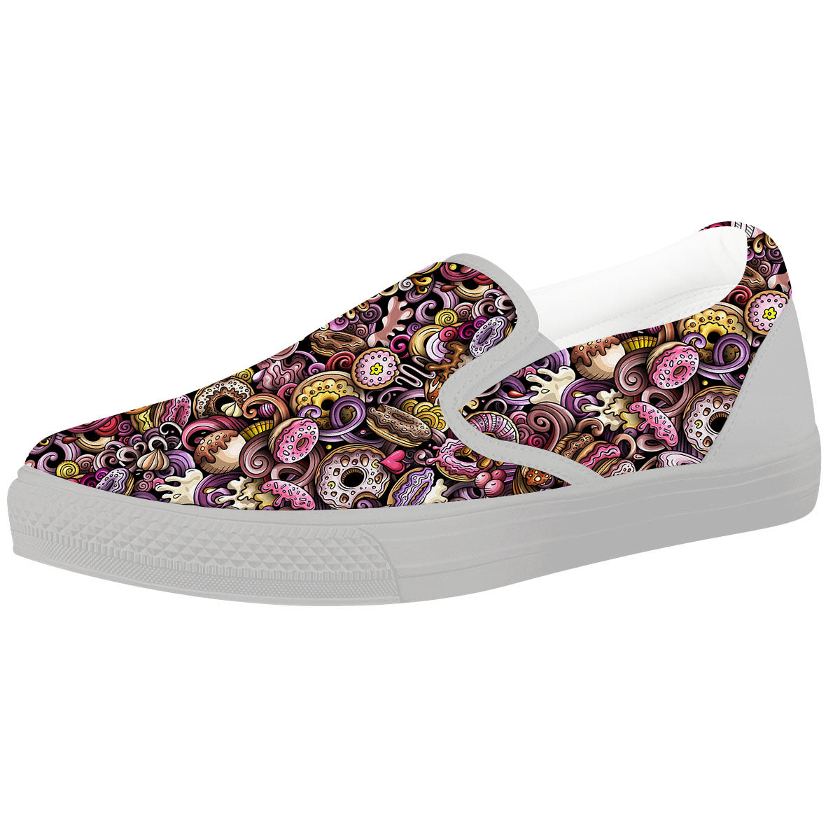 Donut Graffiti Print Pattern White Slip On Shoes-grizzshop