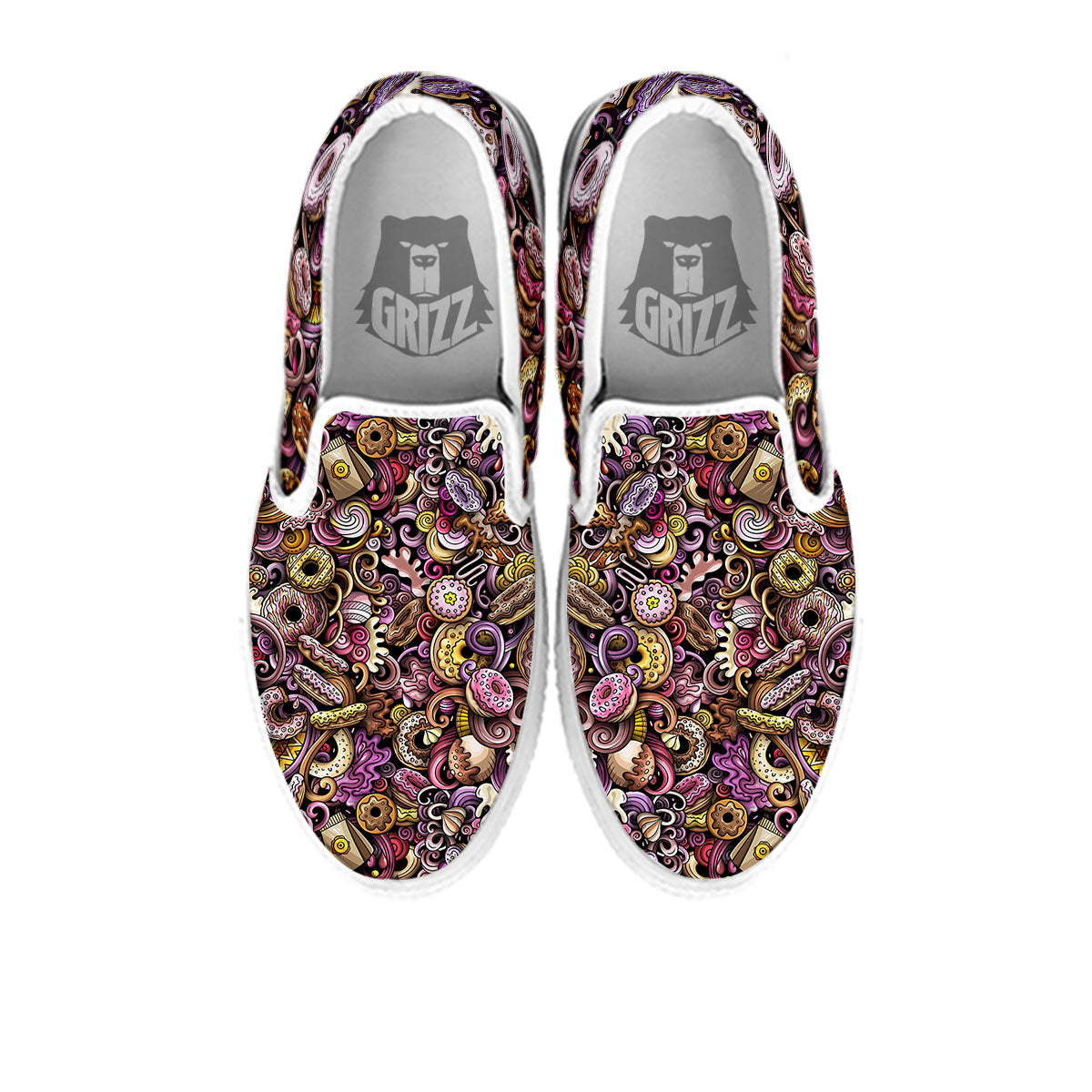 Donut Graffiti Print Pattern White Slip On Shoes-grizzshop