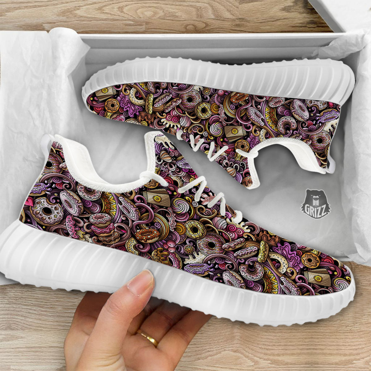 Donut Graffiti Print Pattern White Walking Shoes-grizzshop