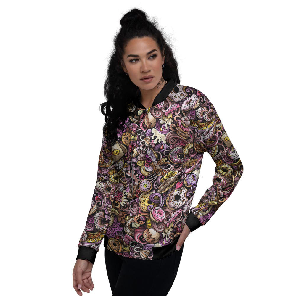 Donut Graffiti Print Pattern Women's Bomber Jacket-grizzshop