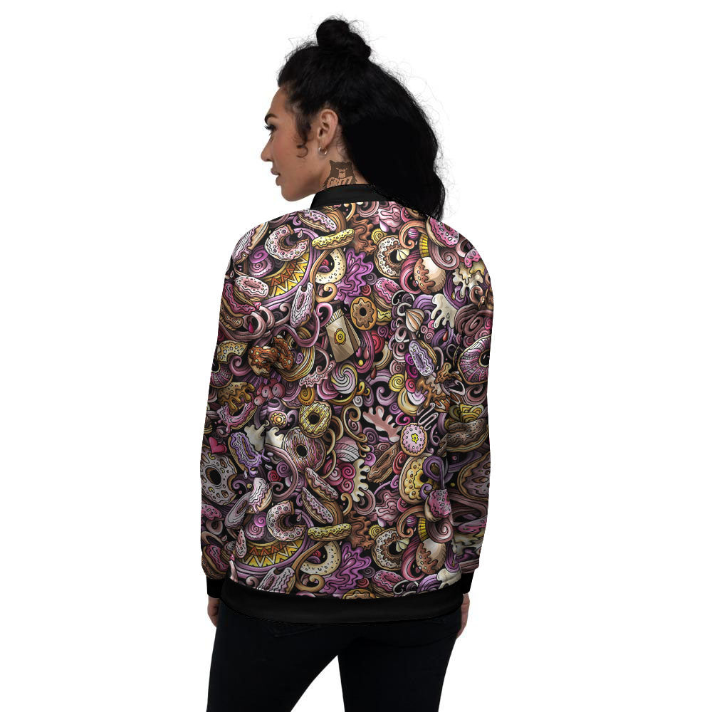 Donut Graffiti Print Pattern Women's Bomber Jacket-grizzshop