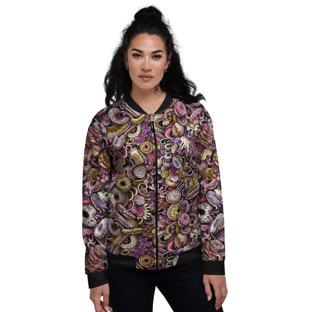 Donut Graffiti Print Pattern Women's Bomber Jacket-grizzshop