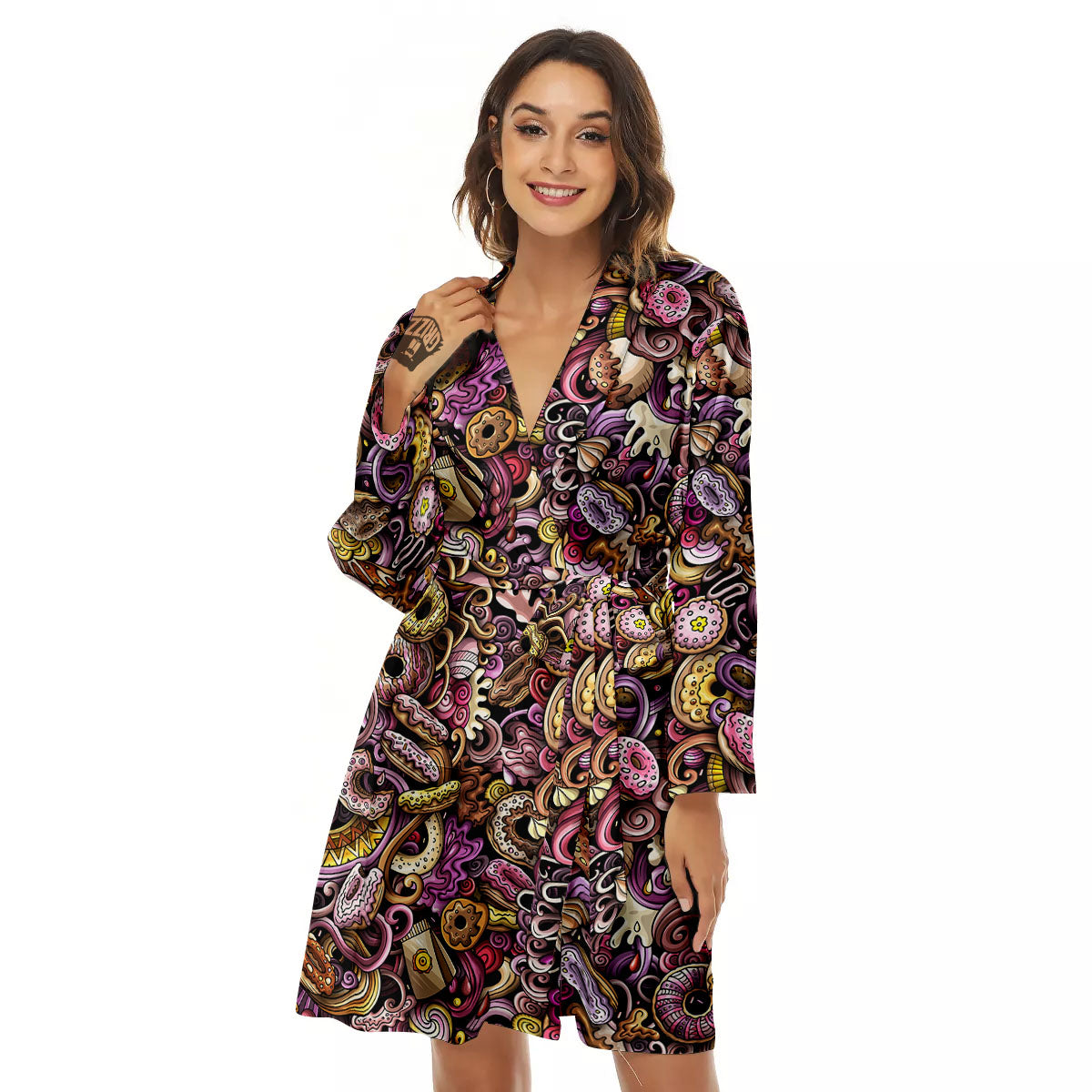 Donut Graffiti Print Pattern Women's Robe-grizzshop