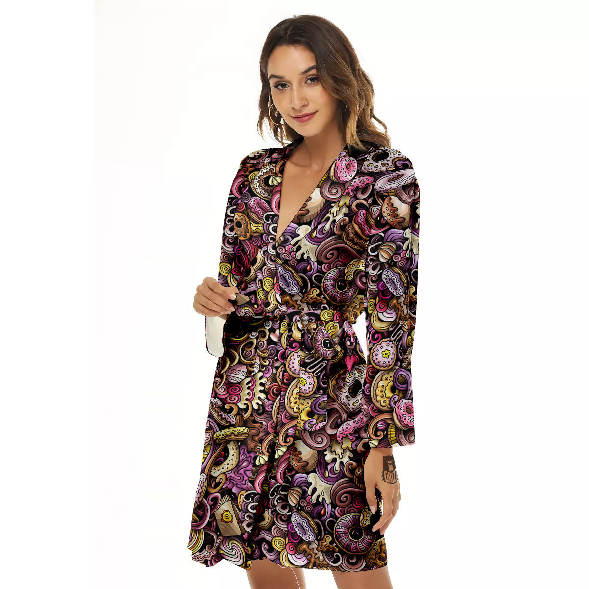 Donut Graffiti Print Pattern Women's Robe-grizzshop