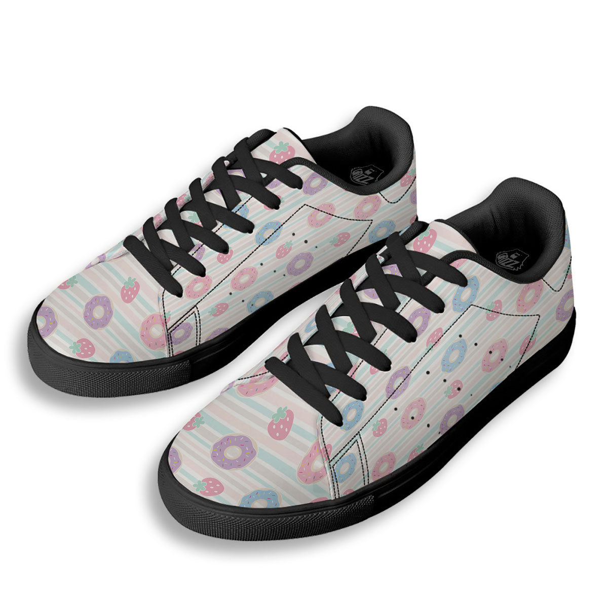 Donut Pastel Print Pattern Black Low Top Sneakers-grizzshop