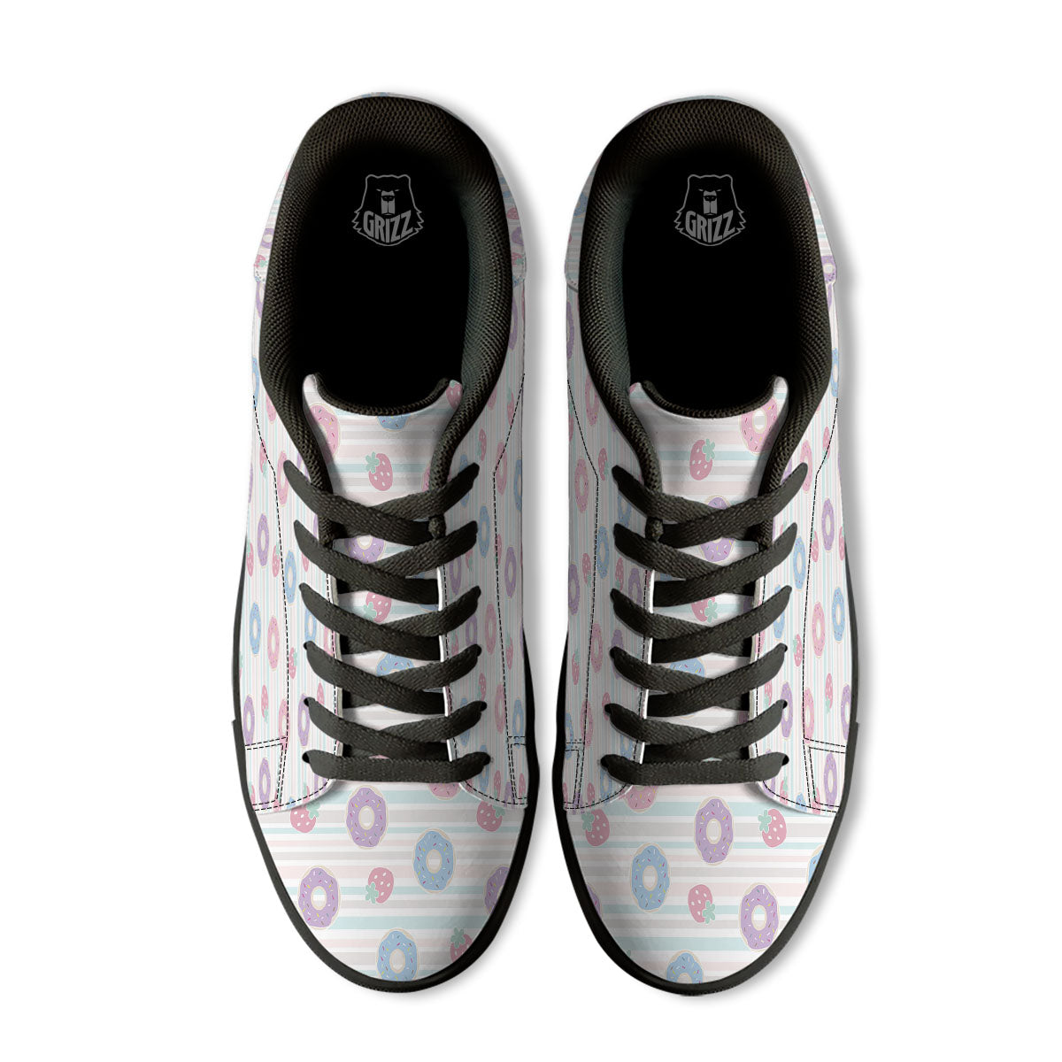 Donut Pastel Print Pattern Black Low Top Sneakers-grizzshop