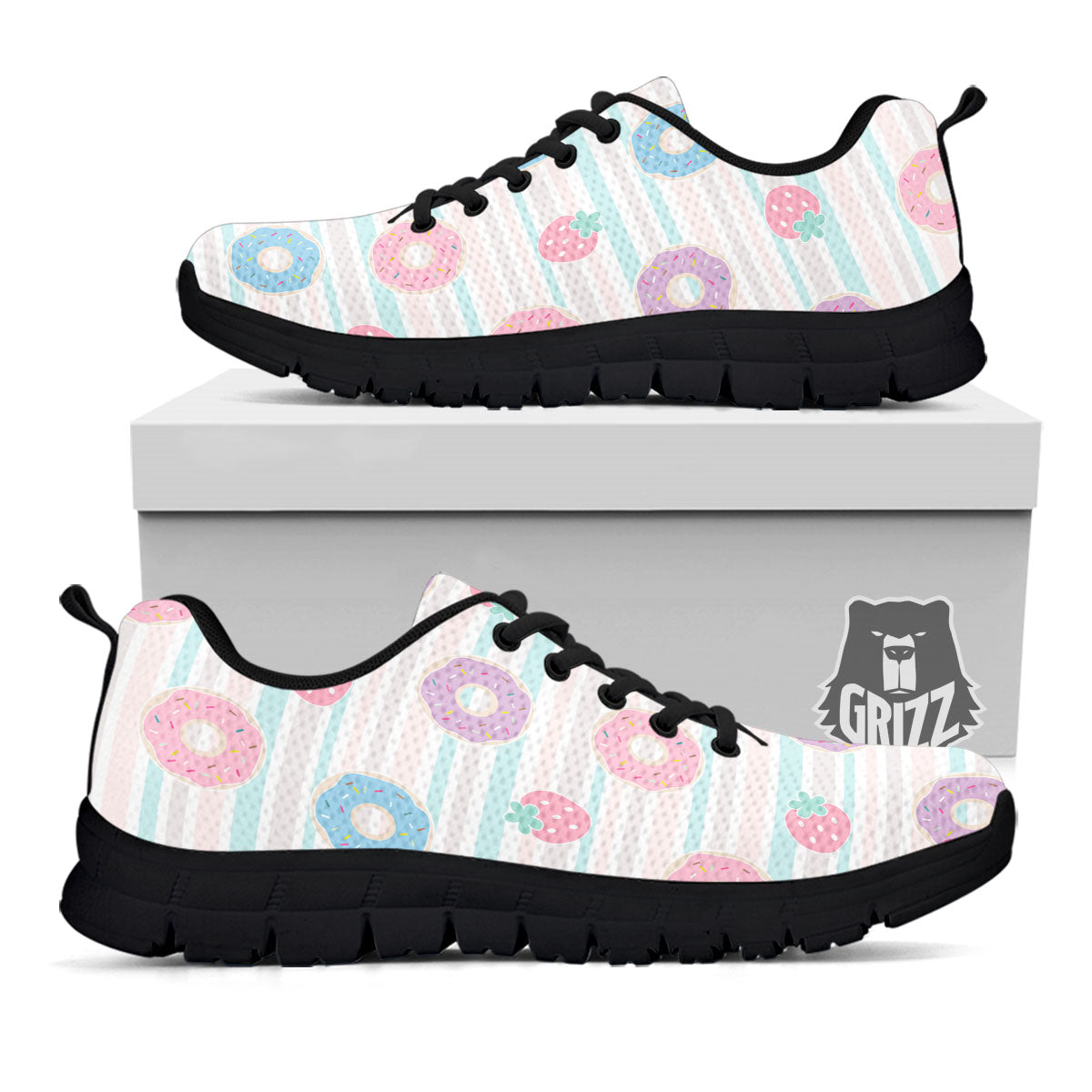 Donut Pastel Print Pattern Black Sneaker-grizzshop