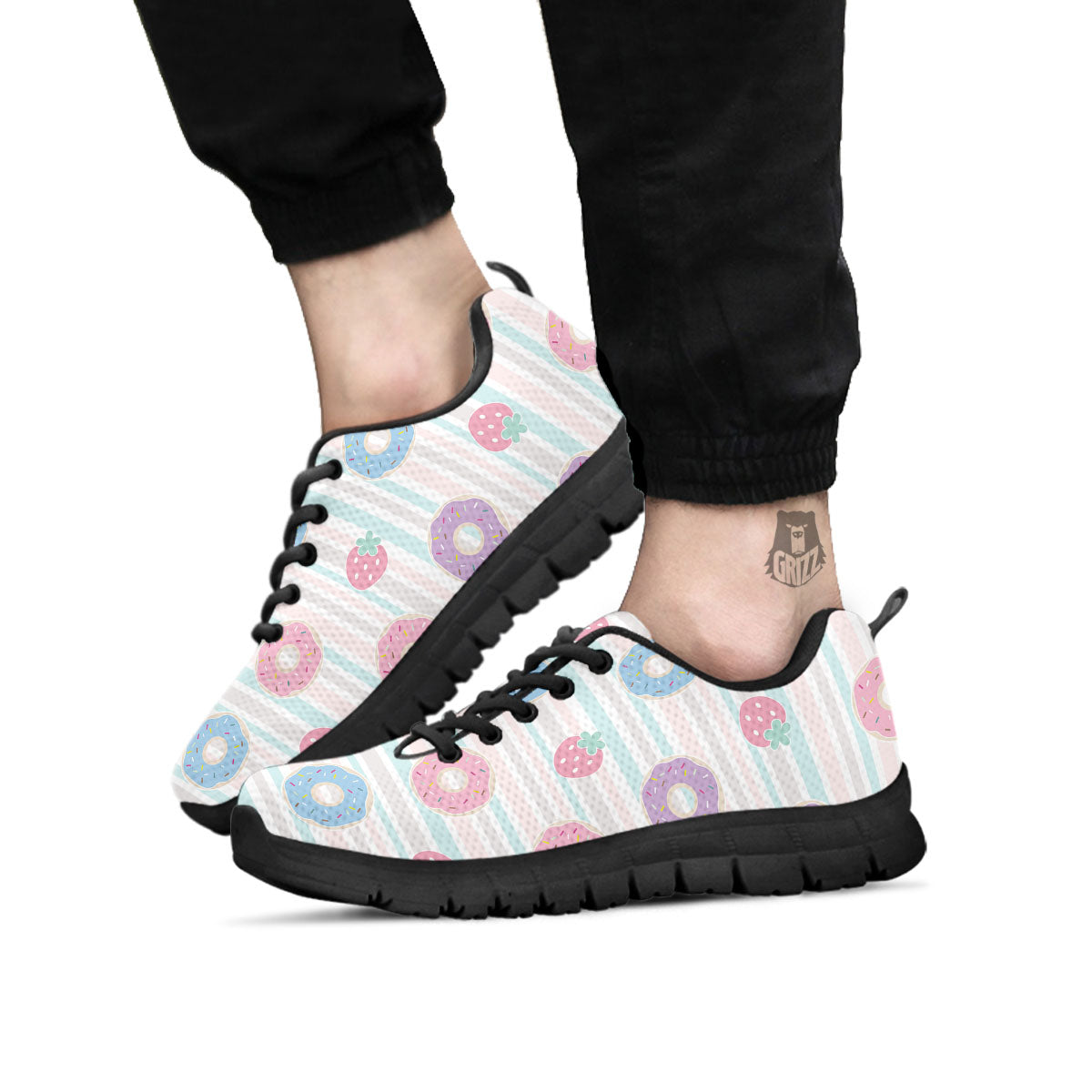 Donut Pastel Print Pattern Black Sneaker-grizzshop