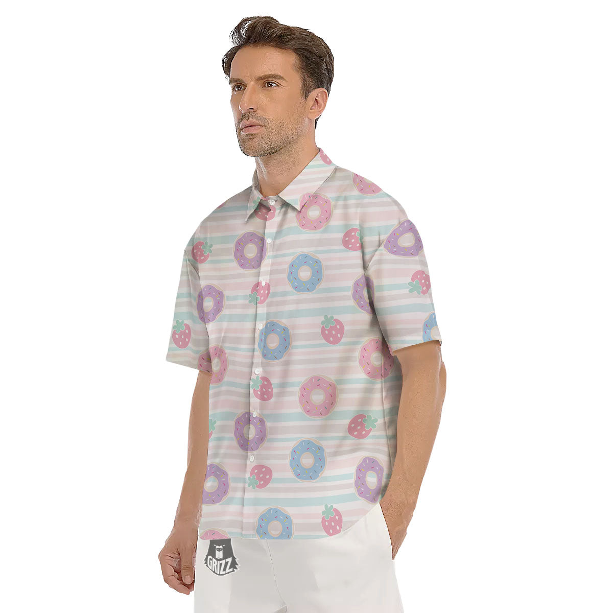 Donut Pastel Print Pattern Men's Short Sleeve Shirts-grizzshop