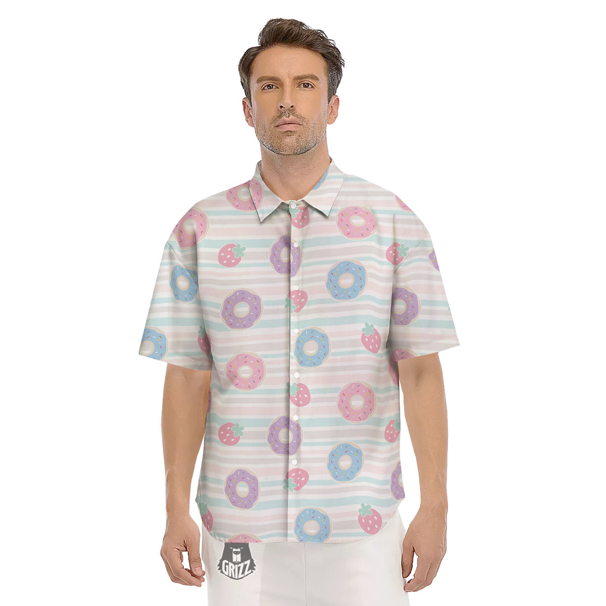 Donut Pastel Print Pattern Men's Short Sleeve Shirts-grizzshop