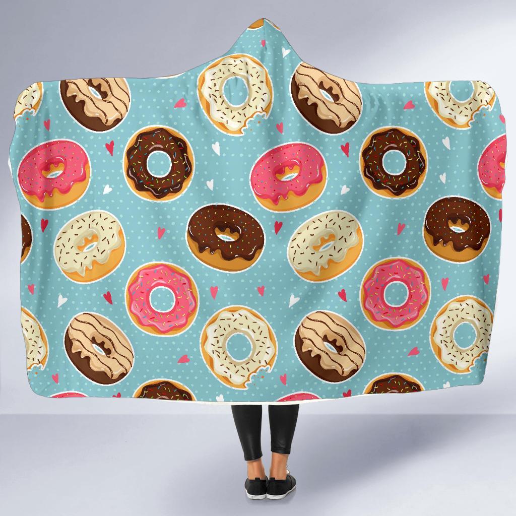 Donut Pattern Print Hooded Blanket-grizzshop