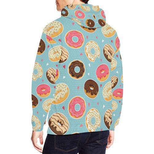 Donut Pattern Print Men Pullover Hoodie-grizzshop