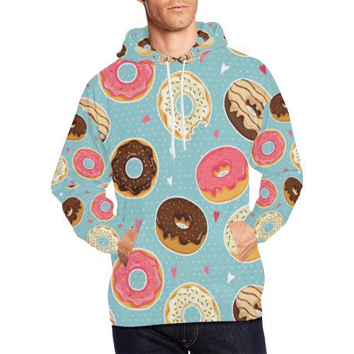 Donut Pattern Print Men Pullover Hoodie-grizzshop