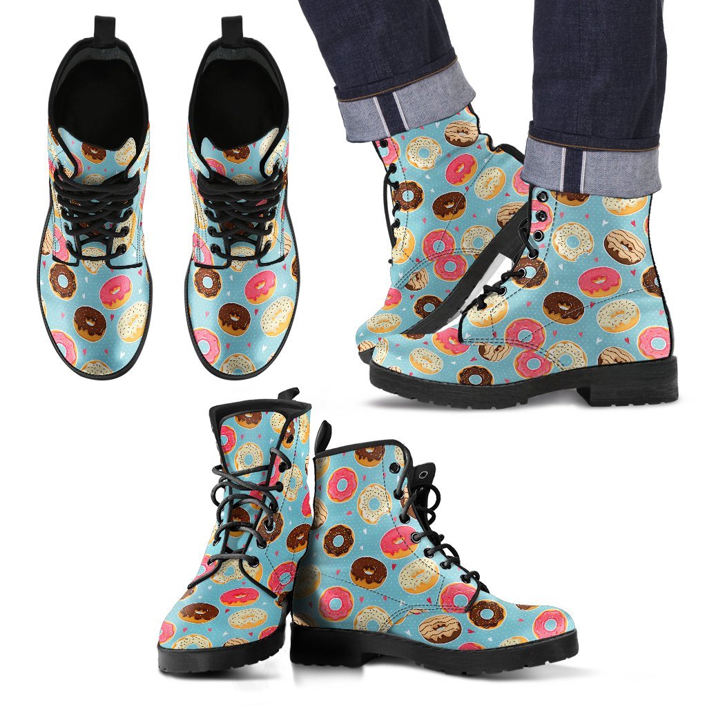 Donut Pattern Print Men Women Leather Boots-grizzshop