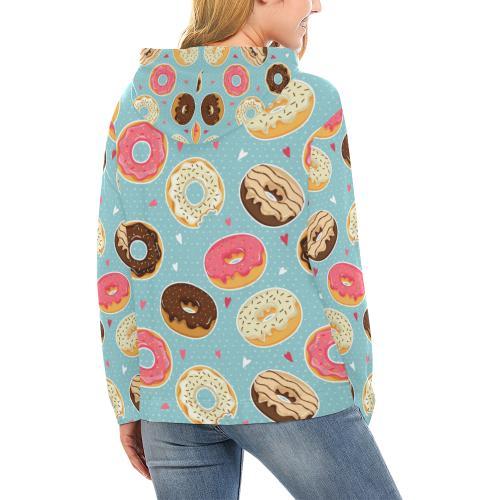 Donut Pattern Print Women Pullover Hoodie-grizzshop