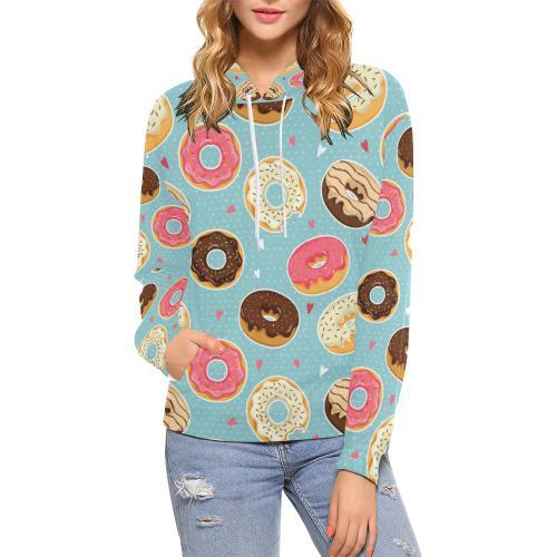 Donut Pattern Print Women Pullover Hoodie-grizzshop