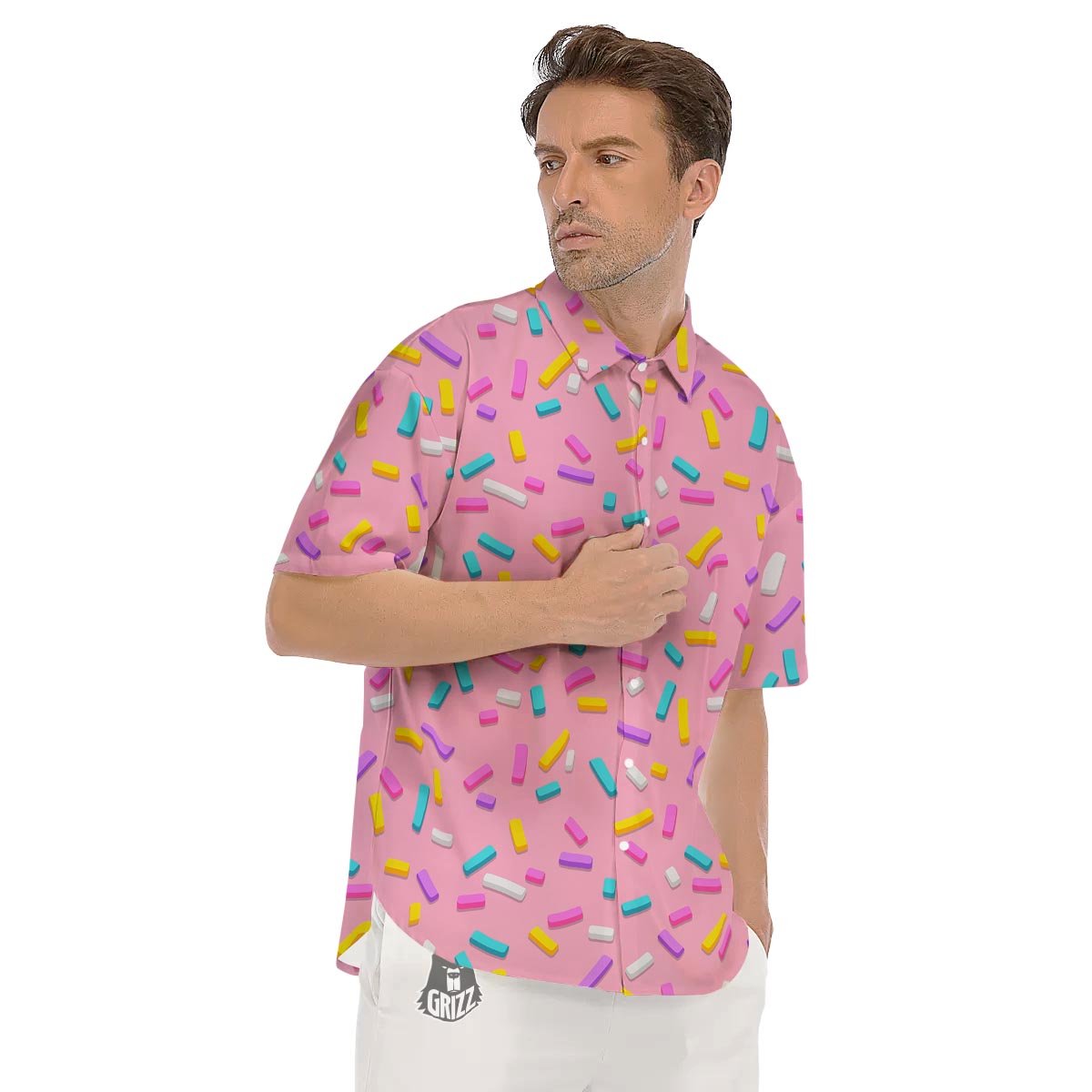 Donut Sprinkles Print Pattern Men's Short Sleeve Shirts-grizzshop