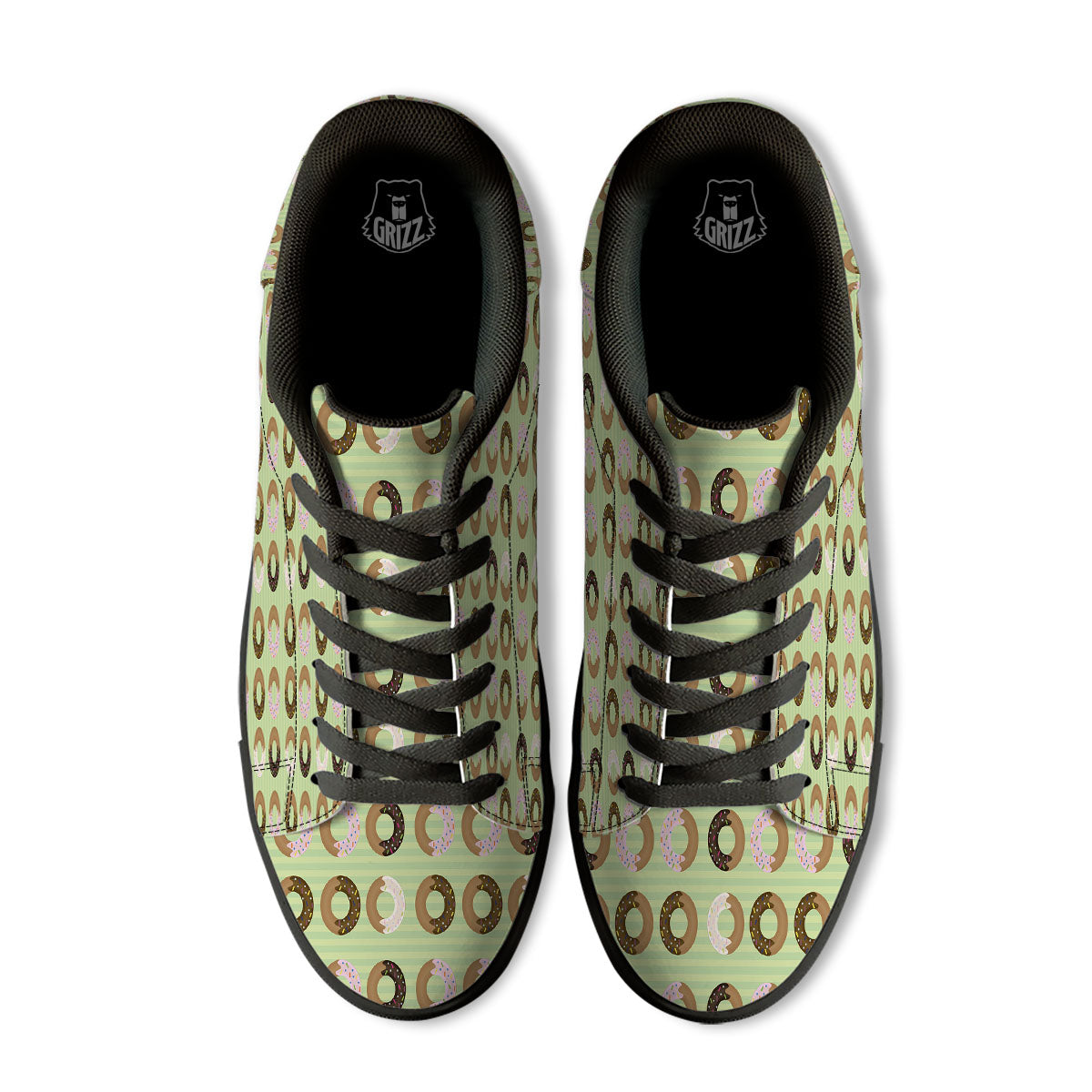 Donut Striped Green Print Pattern Black Low Top Sneakers-grizzshop