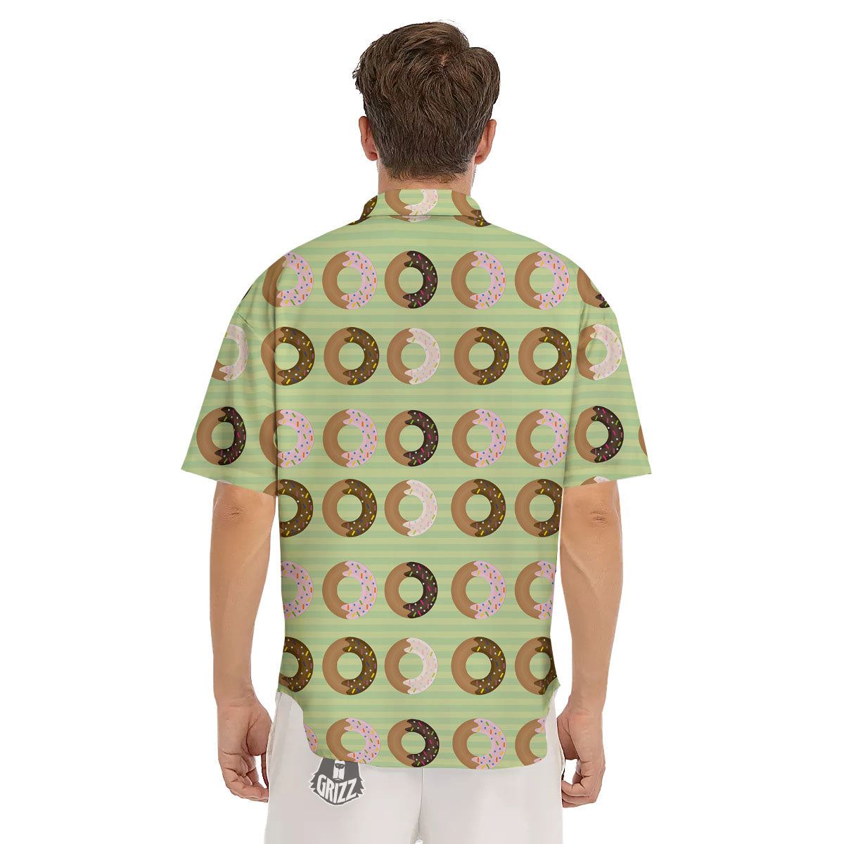 Donut Striped Green Print Pattern Men's Short Sleeve Shirts-grizzshop