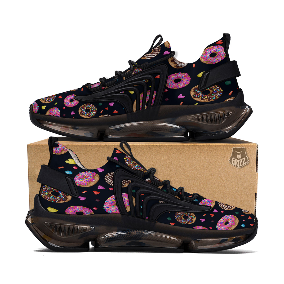 Donut Yummy Print Pattern Black Gym Shoes-grizzshop