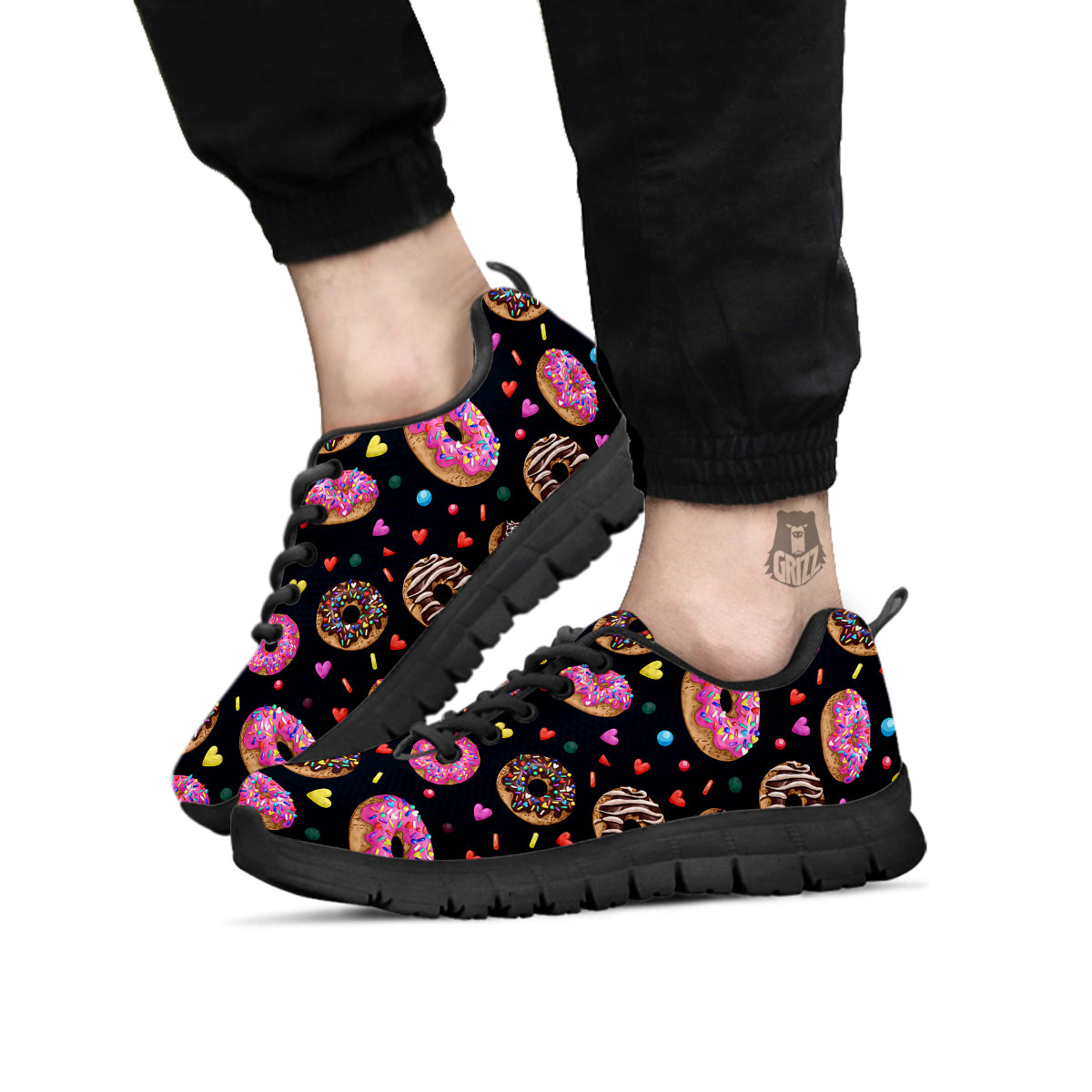 Donut Yummy Print Pattern Black Sneaker-grizzshop