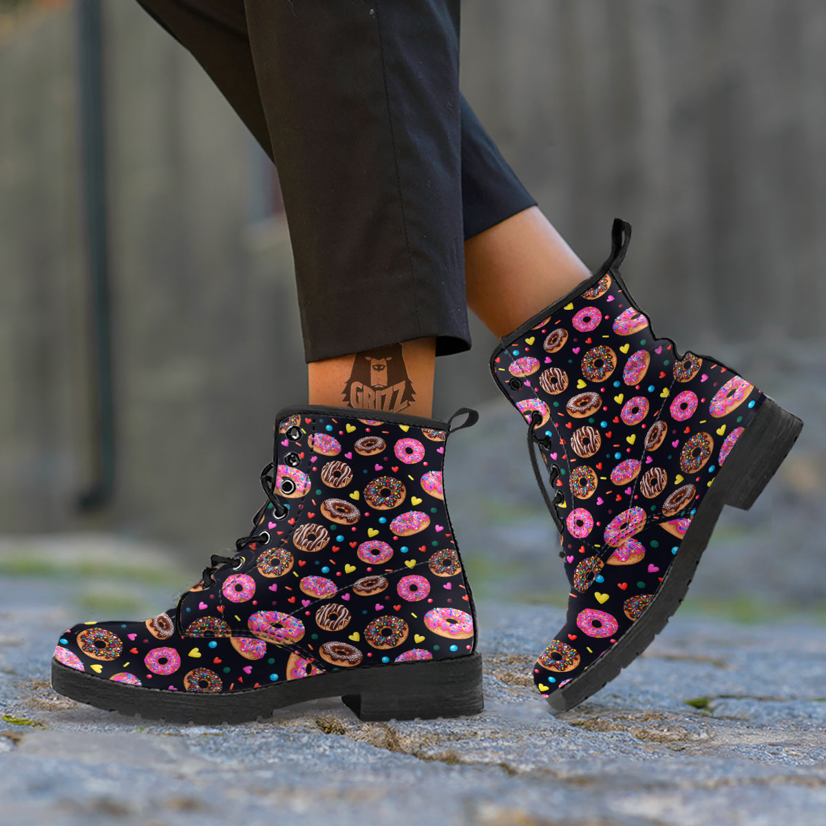 Donut Yummy Print Pattern Leather Boots-grizzshop
