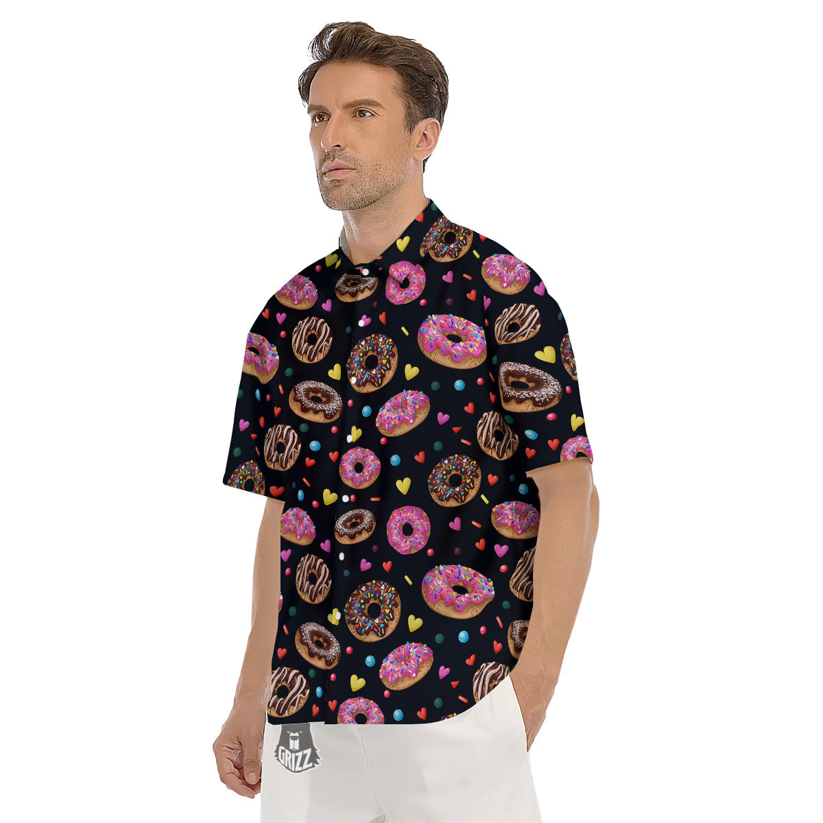 Donut Yummy Print Pattern Men's Short Sleeve Shirts-grizzshop